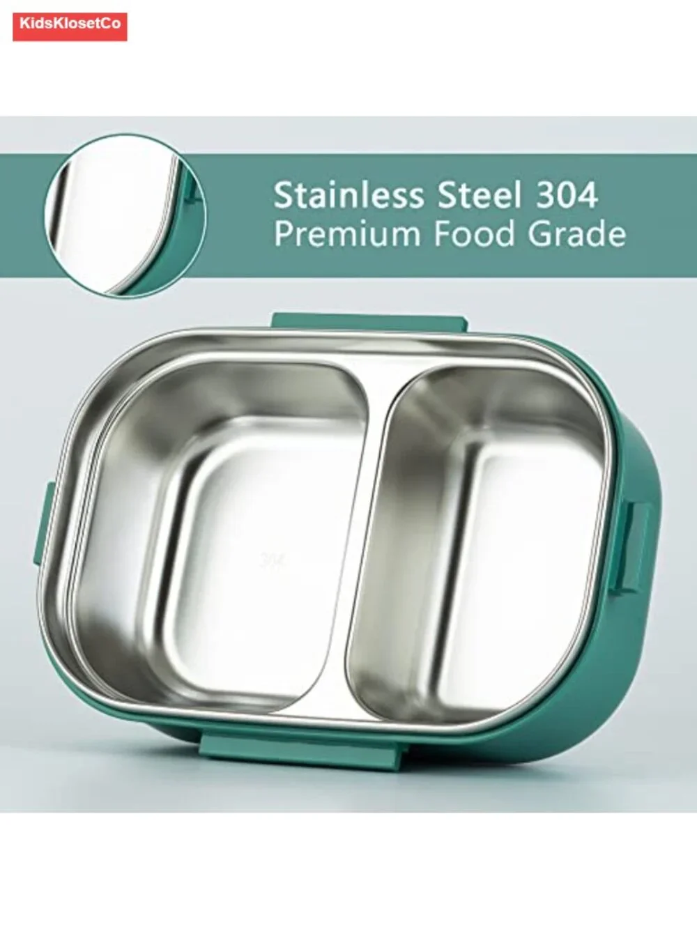 Stainless Steel 2-Compartment Bento Lunch Box with Bag and Cutlery, BPA Free,